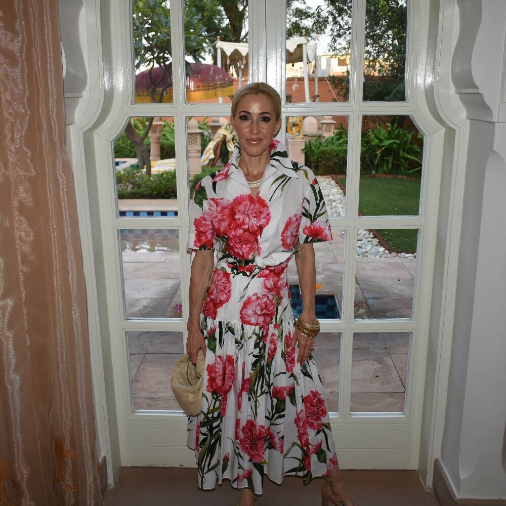 Dolce & Gabbana White Floral Crop Top and Skirt Set with Pink Flowers